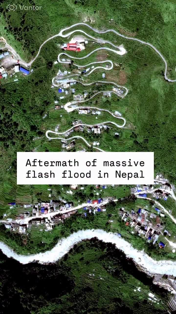 10M views · 115K reactions | Satellite imagery collected this morning shows widespread destruction along the Nepal-China border, following the devastating floods that struck the region yesterday. Expe
